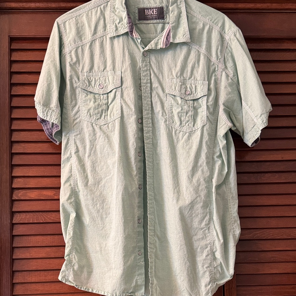 BKE Men's Light Green Casual Button Down Shirt